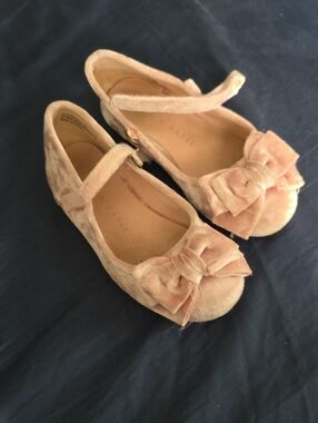 Girls Pink Velvet Bow Mary Jane Shoes